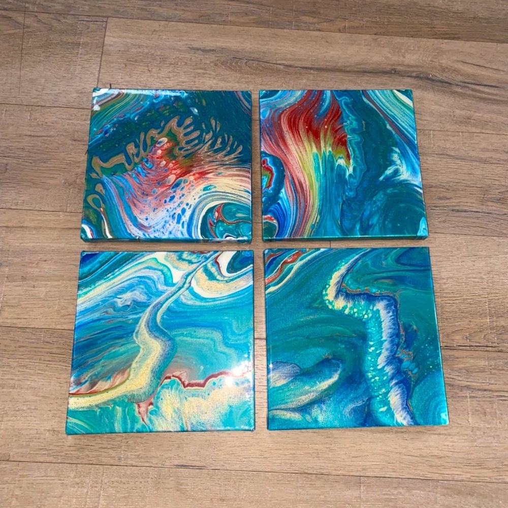 Handmade epoxy pour canvas decor
